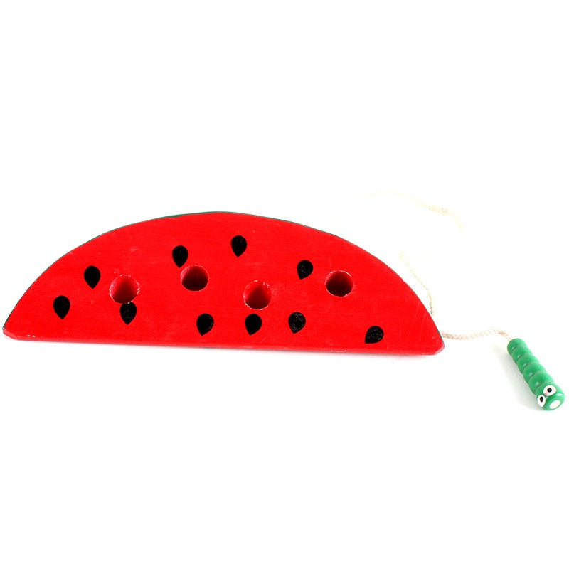 Wooden Caterpillar Eating Fruit Threading Montessori Toys 9