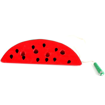 Wooden Caterpillar Eating Fruit Threading Montessori Toys 9