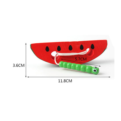 Wooden Caterpillar Eating Fruit Threading Montessori Toys 5