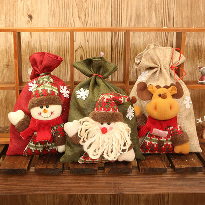 Christmas Gift Bag 3D Doll Linen Candy Bag 20x28cm