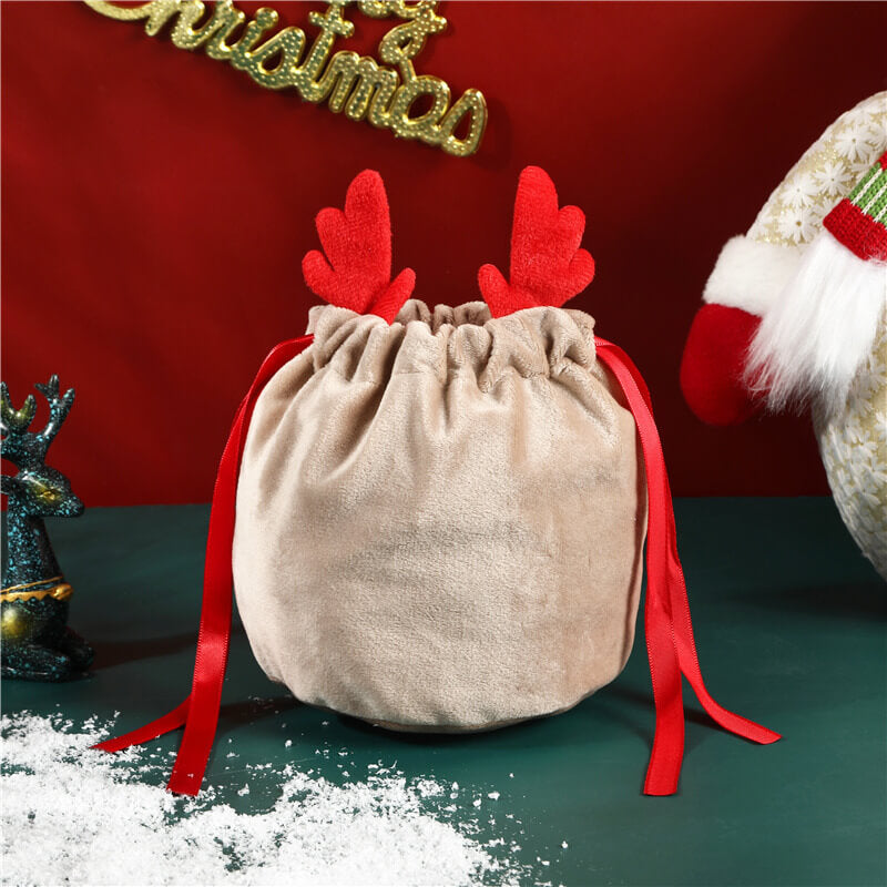 Velvet Christmas Gift Bag with Antler Decoration 13x15cm 3