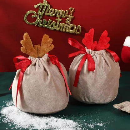 Velvet Christmas Gift Bag with Antler Decoration 13x15cm 4