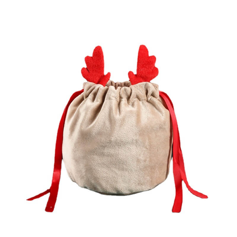 Velvet Christmas Gift Bag with Antler Decoration 13x15cm 5