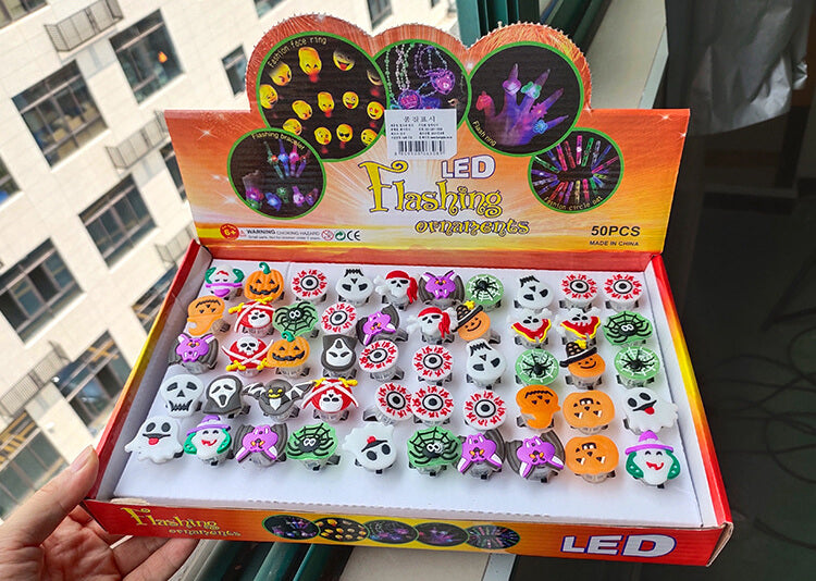 Halloween LED Light Up Ring Party Favor Blue Red Flash 50pcs 3