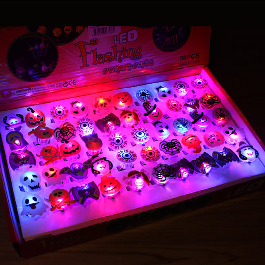 Halloween LED Light Up Ring Party Favor Blue Red Flash 50pcs