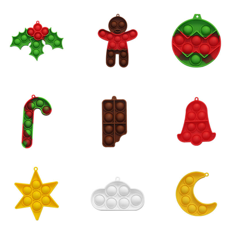 Christmas Pop Fidget Toy Pendant Set 9pcs with Chains 3