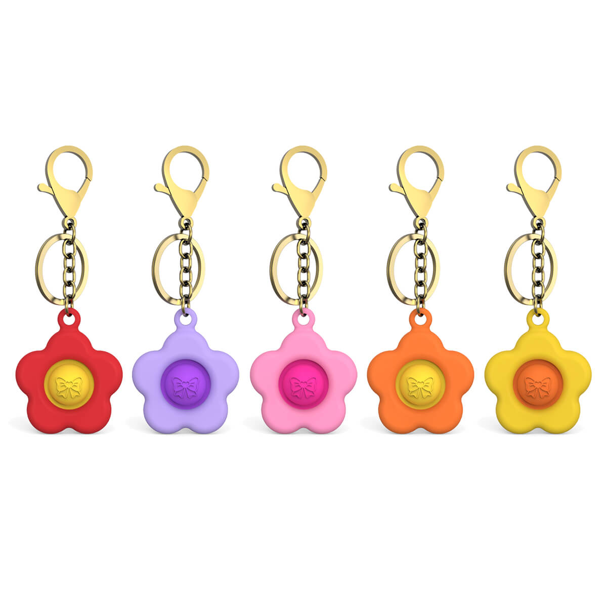 Silicone Pop It Fidget Toy Flower Keychain with One Popper
