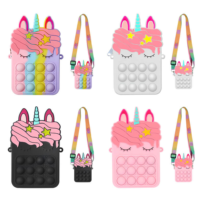 Silicone Pop It Fidget Toy Unicorn Purse 13.7 x 8.1cm