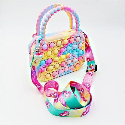 Silicone Pop It Fidget Toy Satchel Bag with Strap 16.5x14.5cm 5