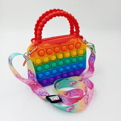 Silicone Pop It Fidget Toy Satchel Bag with Strap 16.5x14.5cm 7
