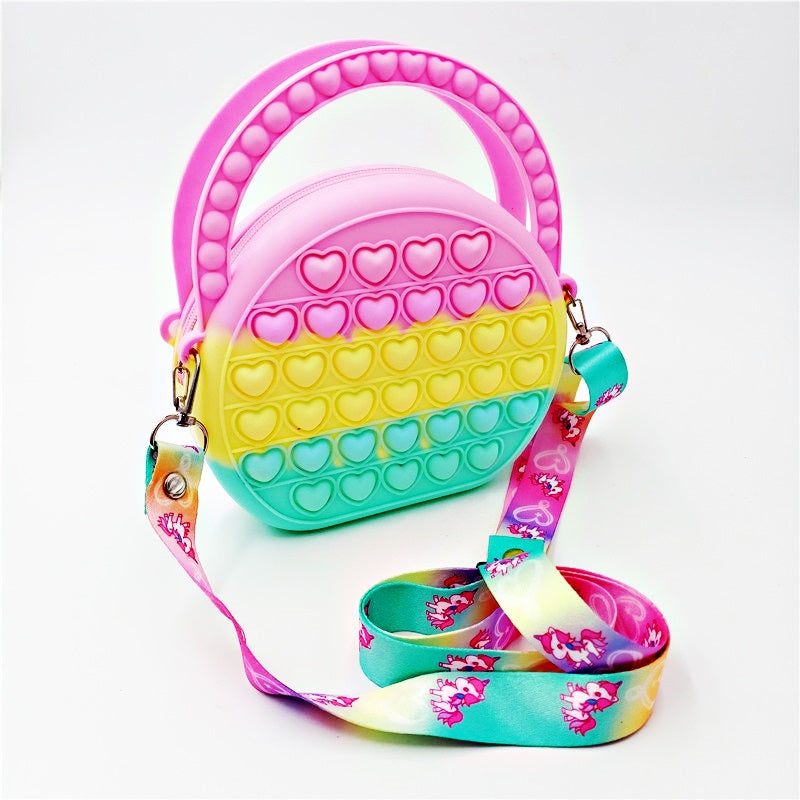 Silicone Pop It Fidget Toy Satchel Bag with Strap 16.5x14.5cm