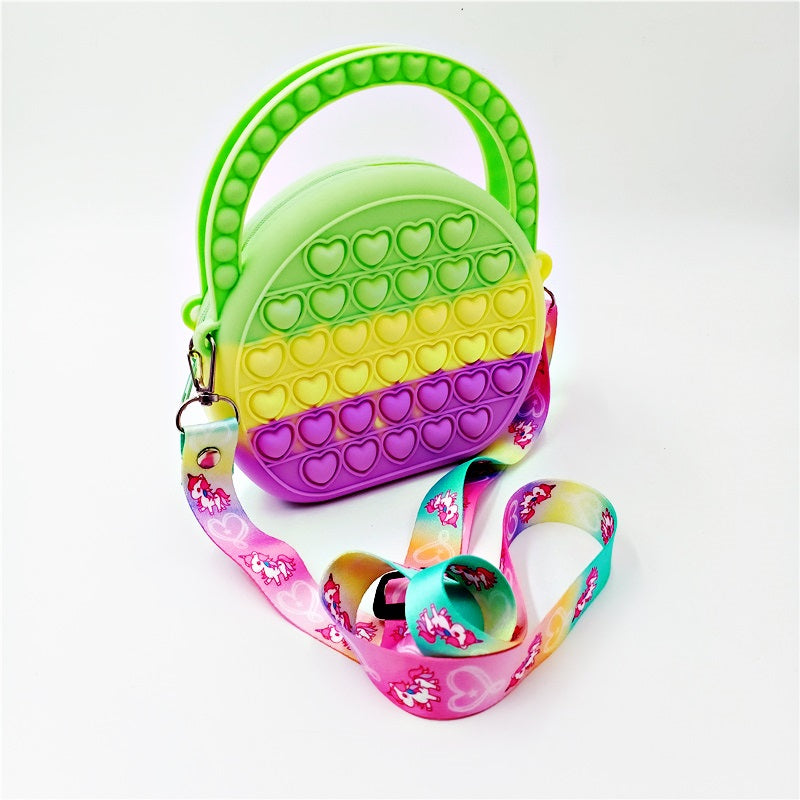 Silicone Pop It Fidget Toy Satchel Bag with Strap 16.5x14.5cm 9
