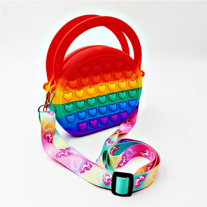 Silicone Pop It Fidget Toy Satchel Bag with Strap 16.5x14.5cm 10