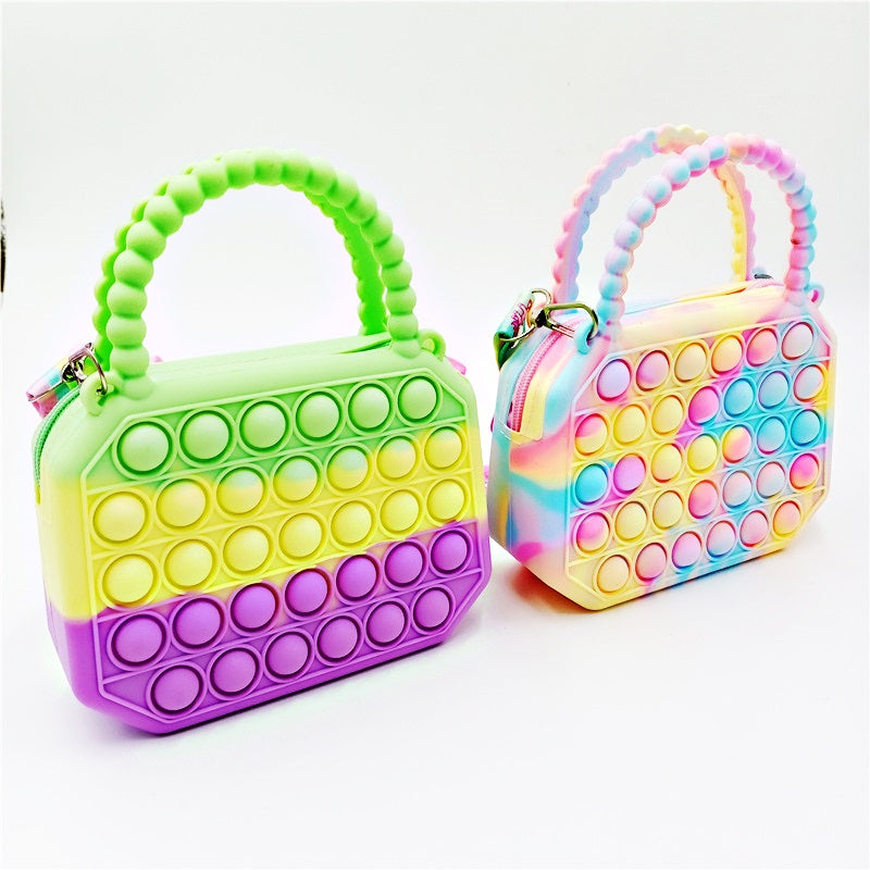 Silicone Pop It Fidget Toy Satchel Bag with Strap 16.5x14.5cm 2