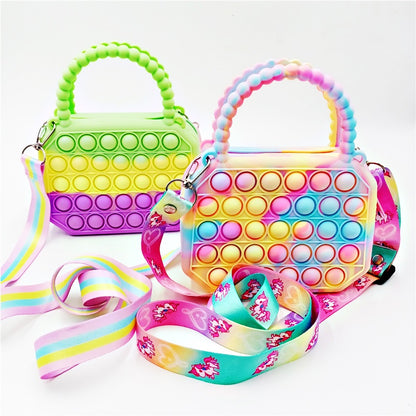 Silicone Pop It Fidget Toy Satchel Bag with Strap 16.5x14.5cm 3