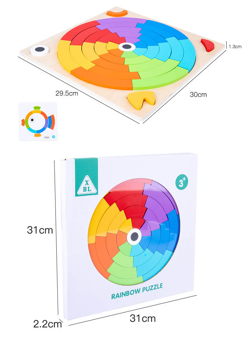 Wooden Building Blocks Puzzle Toy with Rainbow Pieces and Cards 11
