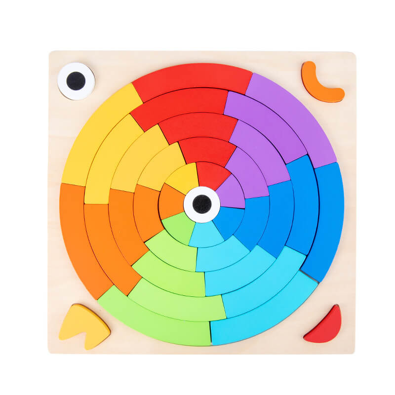 Wooden Building Blocks Puzzle Toy with Rainbow Pieces and Cards 2