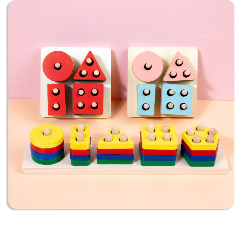 Wooden Geometric Pillar Building Blocks Montessori Educational Toy 13