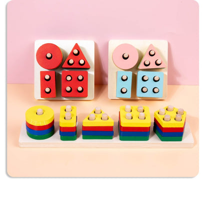 Wooden Geometric Pillar Building Blocks Montessori Educational Toy 13