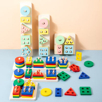 Wooden Geometric Pillar Building Blocks Montessori Educational Toy 4
