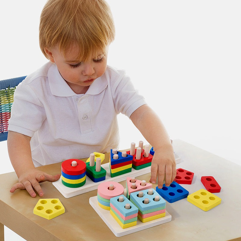 Wooden Geometric Pillar Building Blocks Montessori Educational Toy 3