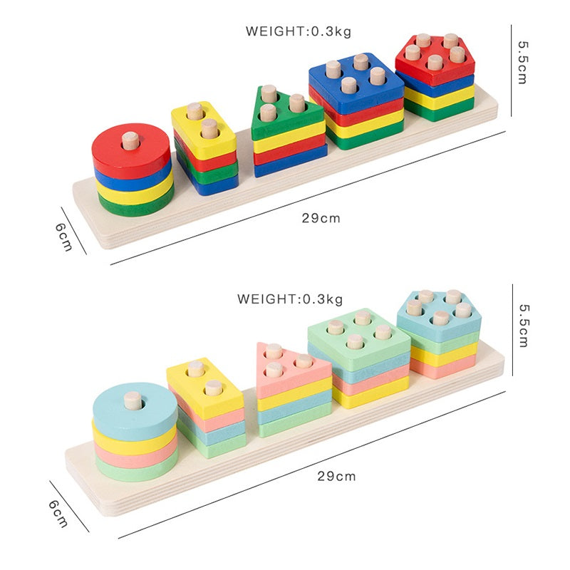 Wooden Geometric Pillar Building Blocks Montessori Educational Toy 6