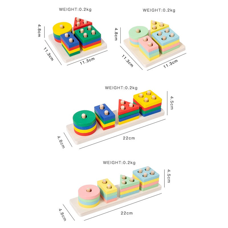 Wooden Geometric Pillar Building Blocks Montessori Educational Toy 5