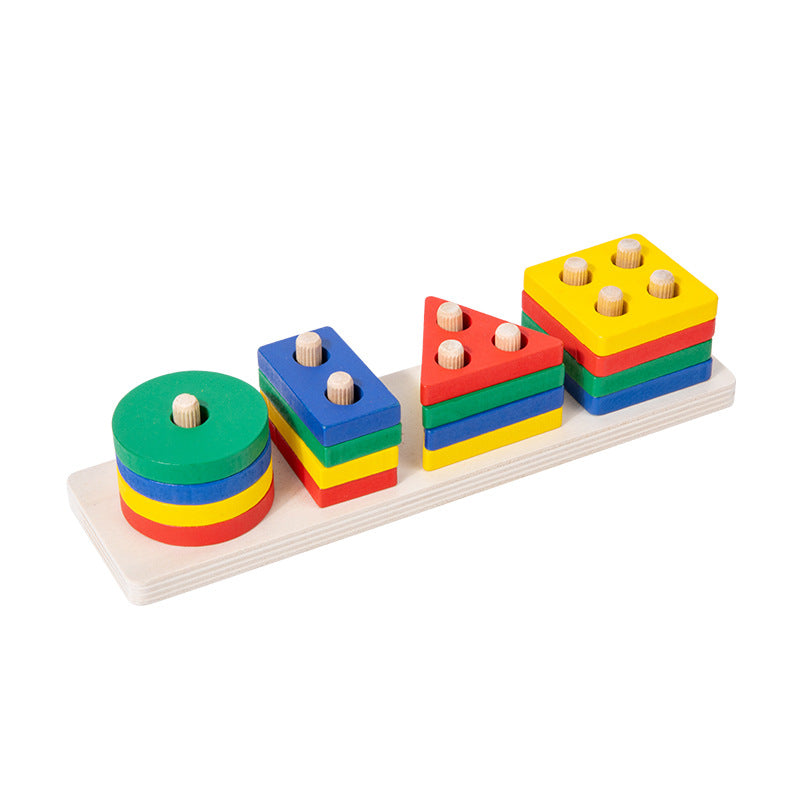 Wooden Geometric Pillar Building Blocks Montessori Educational Toy 8