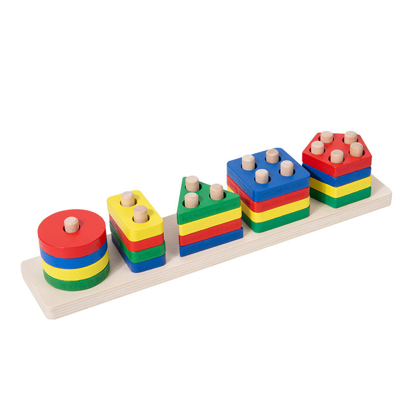 Wooden Geometric Pillar Building Blocks Montessori Educational Toy 9
