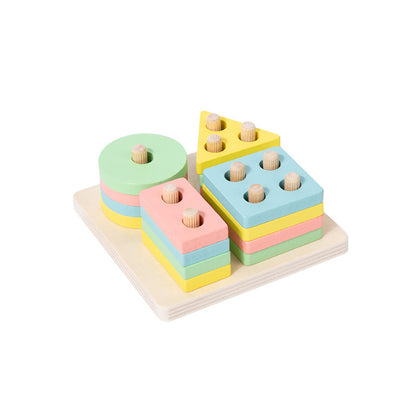 Wooden Geometric Pillar Building Blocks Montessori Educational Toy 10