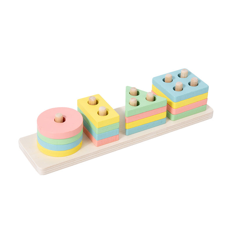 Wooden Geometric Pillar Building Blocks Montessori Educational Toy 11