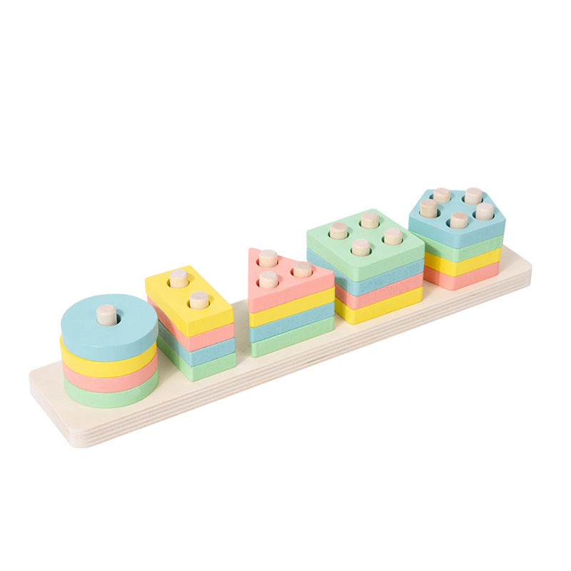 Wooden Geometric Pillar Building Blocks Montessori Educational Toy 12