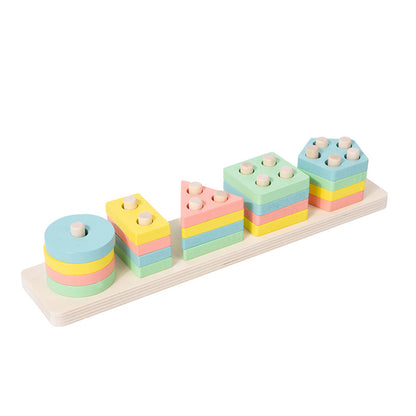 Wooden Geometric Pillar Building Blocks Montessori Educational Toy 12