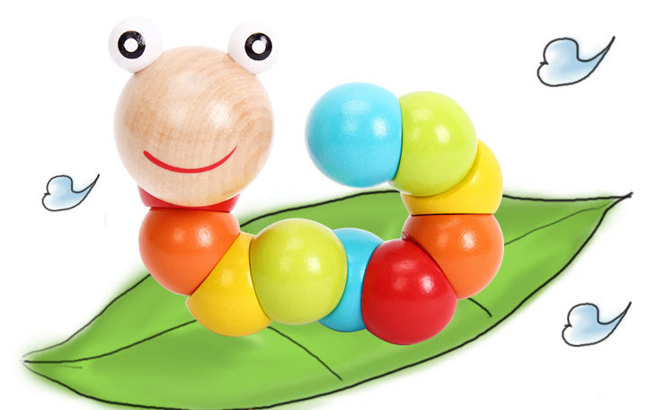Wooden Caterpillar Twist Building Blocks Educational Toy for Baby 8