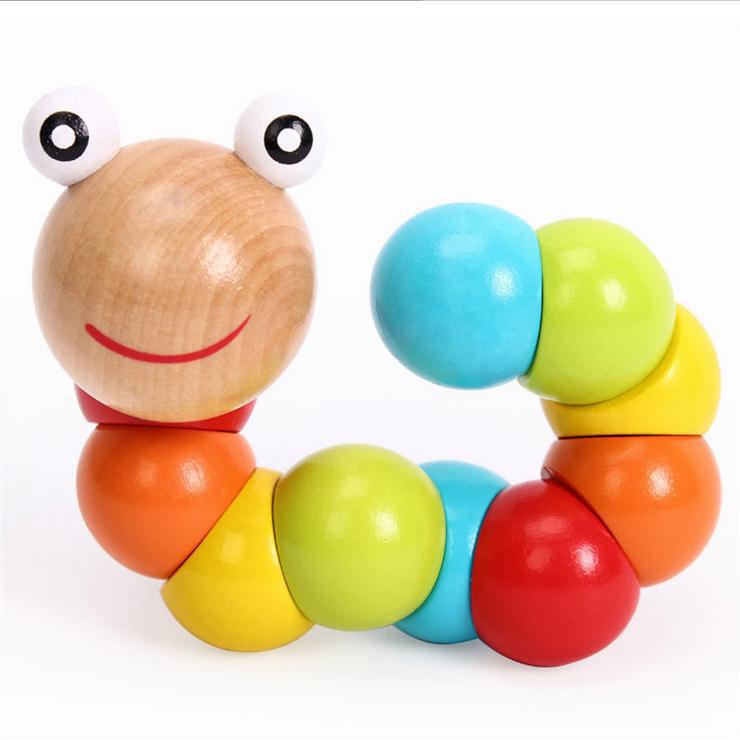 Wooden Caterpillar Twist Building Blocks Educational Toy for Baby 6