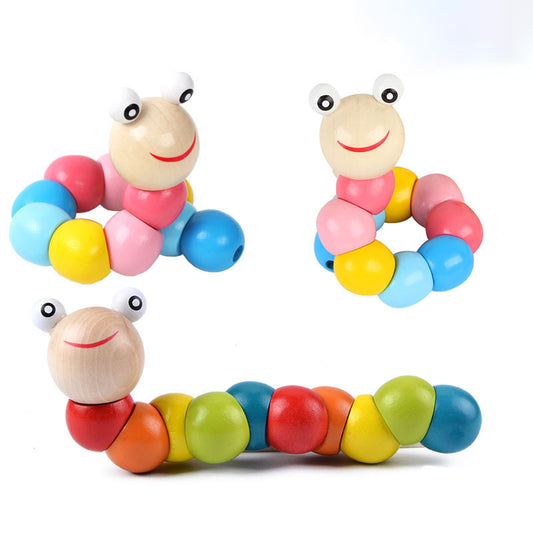 Wooden Caterpillar Twist Building Blocks Educational Toy for Baby