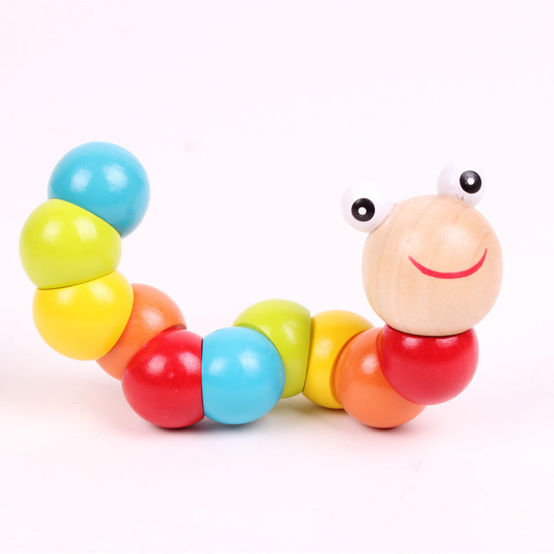 Wooden Caterpillar Twist Building Blocks Educational Toy for Baby 3