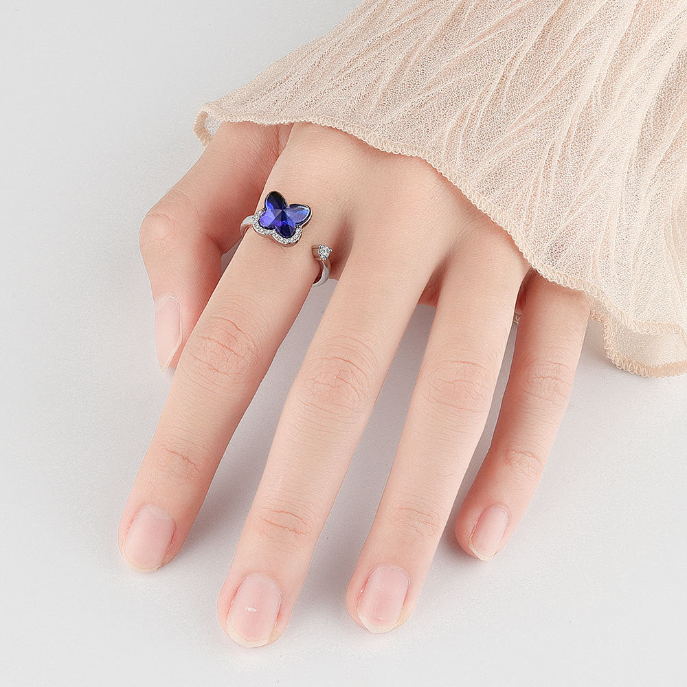 Adjustable Zircon Butterfly Anxiety Fidget Ring for Women US Size 7 2