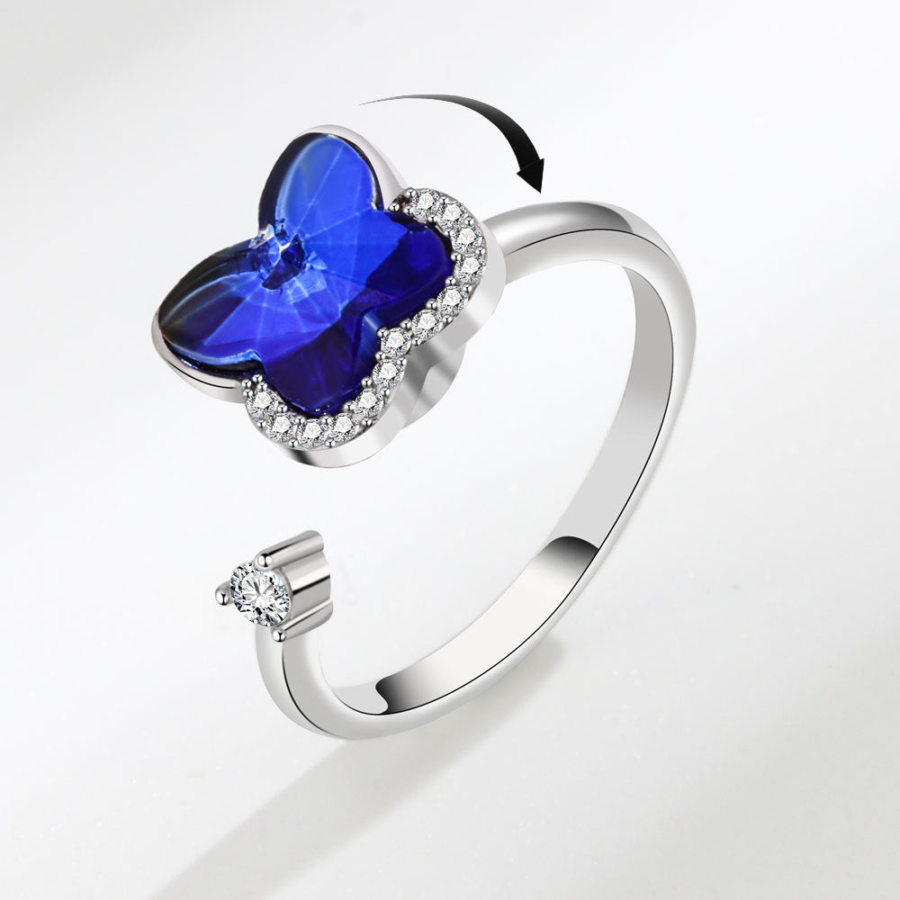 Adjustable Zircon Butterfly Anxiety Fidget Ring for Women US Size 7