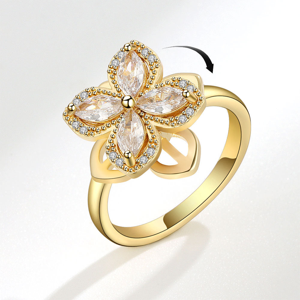 Zircon Flower Fidget Ring Adjustable Spinner for Women Size 8