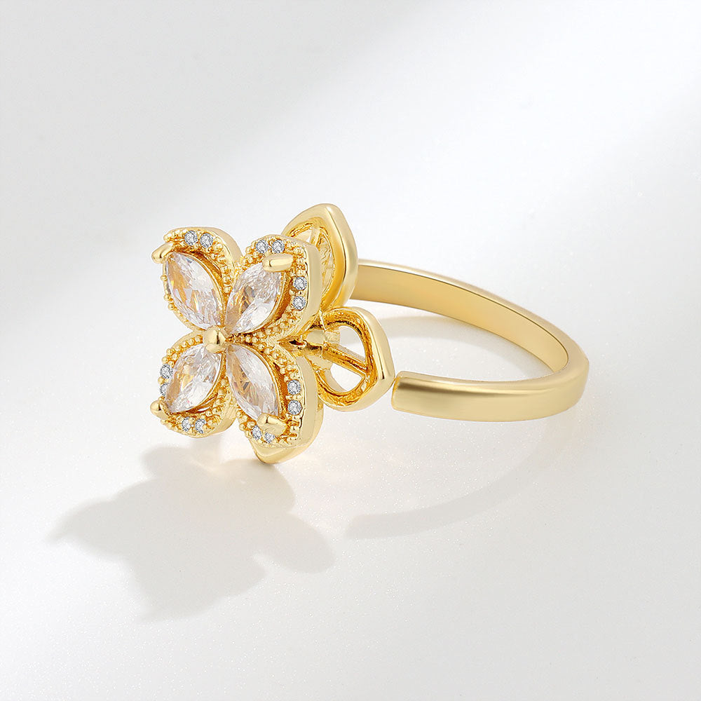 Zircon Flower Fidget Ring Adjustable Spinner for Women Size 8 3