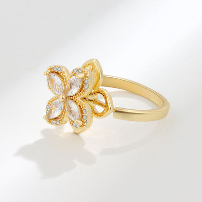 Zircon Flower Fidget Ring Adjustable Spinner for Women Size 8 3