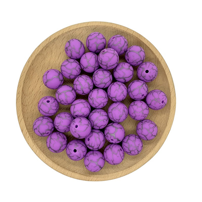 50pcs 15mm Printed Crackle Silicone Beads Colorful Design 3