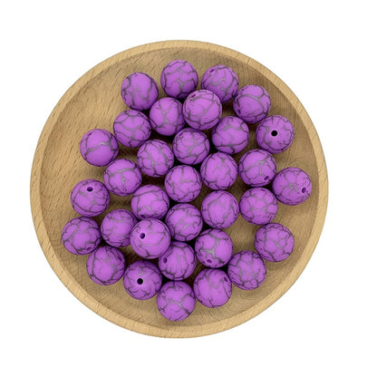 50pcs 15mm Printed Crackle Silicone Beads Colorful Design 3