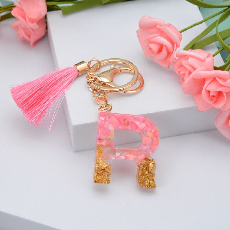 Resin Pink Tassel Letter Keychain A to Z Initial Charm 18