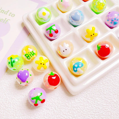 5pcs 16mm Cartoon Round Acrylic Beads Hand-Painted for Jewelry Making