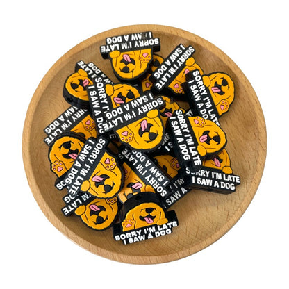 20pcs Silicone Focal Beads Yellow Dog Holding Sign with Text 2