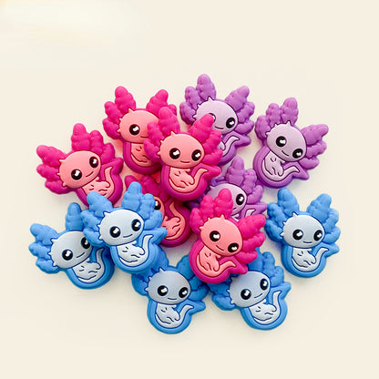 Silicone Focal Beads Axolotl Baby Figure with Smiling Face