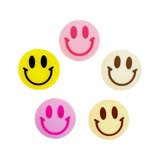 20pcs Silicone Focal Beads Smiling Face Round Shape