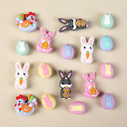 20Pcs Silicone 3D Focal Beads Easter Bunny Chick Holding Easter Egg 10
